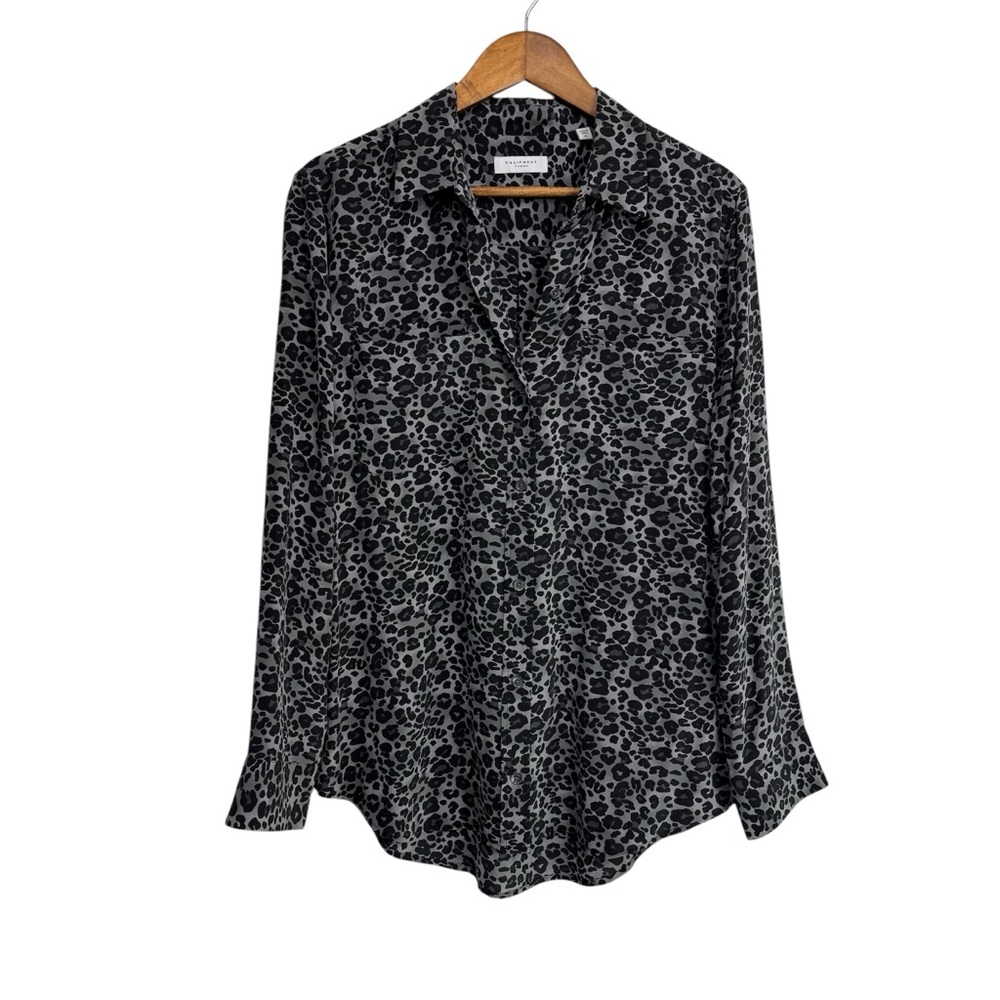 Equipment Femme Boleyn Gray Black Leopard Print Blouse‎